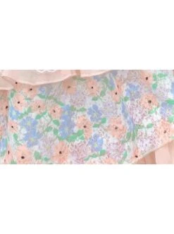 Cute Pink Floral Print Ruched Lace Ruffle Trim Pearl Bow Classic Lolita Long Sleeve Kid Dress -NAUS Lolita Shop 7 500x672 805