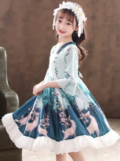 Elegant Chinese Style Classical Printing Children Classic Lolita Kids Half Sleeve Dress -NAUS Lolita Shop 7 500x672 807
