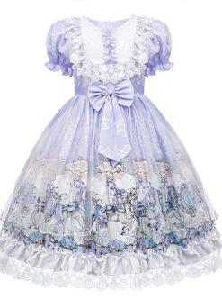 Purple Merry-go-round Printing Ruffle Children Sweet Lolita Short Sleeve Dress -NAUS Lolita Shop 7 500x672 808