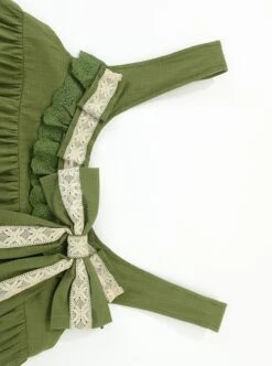 Forest Style Leaf Lace Ruffles Bowknot Sweet Retro Doll Classic Lolita Green Suspender Dress Short Sleeves Shirt Set -NAUS Lolita Shop 7 500x672 81