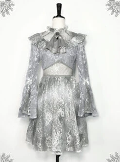 Rose Funeral Series White Gothic Dirty Dyed Halloween Belly Hollowed Out Medieval Gray Long Sleeve Dress -NAUS Lolita Shop 7 500x672 823
