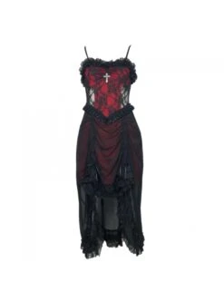 Night Visit Vampire Series Gothic Black Red Drawstring Christmas Lace Darkness Sling Dress With Hand Sleeves 10 Night Visit Vampire Series Gothic Black Red Drawstring Christmas Lace Darkness Sling Dress With Hand Sleeves -NAUS Lolita Shop 7 500x672 827
