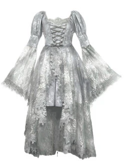 Rose Funeral Series White Gothic Lolita Dirty Dyed Heavy Workmanship Lace Halloween Court Classic Gray Dress -NAUS Lolita Shop 7 500x672 839