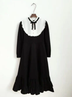 Black Cotton Classic Lolita Long Sleeve Dress 11 Black Cotton Classic Lolita Long Sleeve Dress -NAUS Lolita Shop 7 500x672 9
