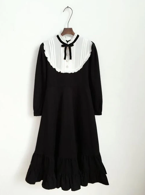 Black Cotton Classic Lolita Long Sleeve Dress 5 Black Cotton Classic Lolita Long Sleeve Dress - Image 5