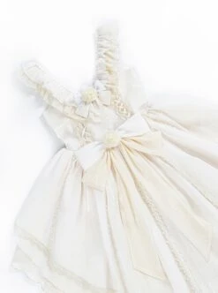 Elegant Summer Pure Color V Neck Bowknot Decoration Front Short Back Long Irregular Hem Design Classic Lolita Sleeveless Dress -NAUS Lolita Shop 8 500x672 1