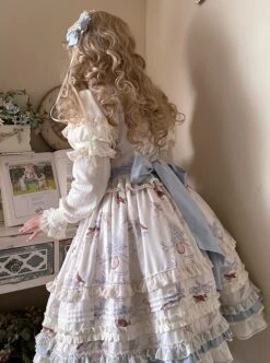 Deer Bell Girls Series Elegant Cute Animal Pattern Printing Lace Bowknot Decoration Ruffle Hem Classic Lolita Short Sleeve Dress OP -NAUS Lolita Shop 8 500x672 137