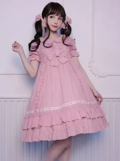 Pure Color Elegant Ruffles High Waist Short Sleeve Lolita Dress -NAUS Lolita Shop 8 500x672 147
