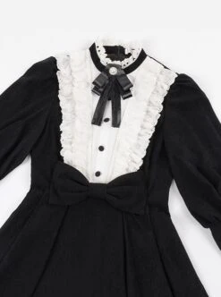 Silent Poem Series Black Nun Autumn Winter White Ruffles Lace Classic Retro Gothic Style Lamb Leg Sleeves Dress -NAUS Lolita Shop 8 500x672 15
