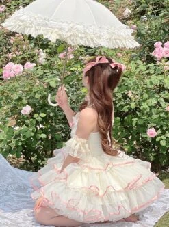 Pink Bowknot Lace Sweet Ballerina Style Slim Fit Daily Sweet Lolita Sleeveless Dress -NAUS Lolita Shop 8 500x672 152