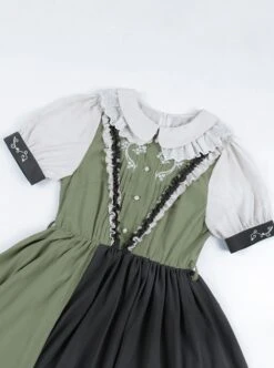 Summer Embroidered Doll Collar Cute Puff Sleeves Green Little Daisy Embroidered Stitching Hem Classic Lolita Short Sleeve Dress -NAUS Lolita Shop 8 500x672 174