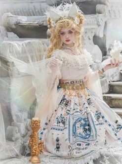 Egyptian Style Gorgeous Elegant Retro Black Cat Print Lace Round Neck Classic Lolita Sleeveless Dress Small Girdle Set -NAUS Lolita Shop 8 500x672 175