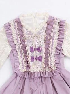 Pastoral Style Retro Elegant Lace Velvet Stitching Spring-Autumn Lace-Up Classic Lolita Long-Sleeved Dress -NAUS Lolita Shop 8 500x672 182