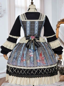 Sparrows In The Mirror Series OP Retro Classic Lolita Long Sleeve Dress -NAUS Lolita Shop 8 500x672 192