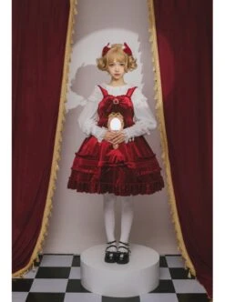 Rococo Series JSK Pure Color Velvet Elegant Classic Lolita Ruffle Sling Dress -NAUS Lolita Shop 8 500x672 194