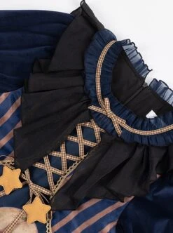 Interstellar Little Bear Series Red Panda Print Stripe Lace-Up Little Star Bowknot Decoration Classic Lolita Long-Sleeved Dress