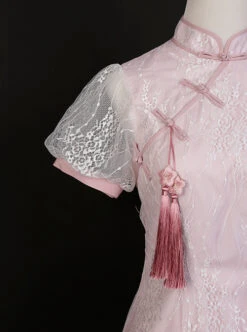 Pink Jacquard Embroidery Chinese Style Improved Cheongsam Jacquard Lace Bow Knot Stand Collar Plate Buckle Tassel Decoration Classic Lolita Dress -NAUS Lolita Shop 8 500x672 223