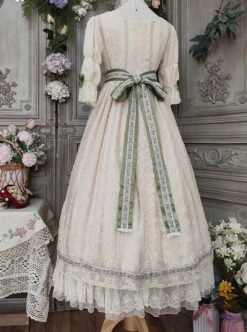 Sally Garden Series Daily Imperial Style Square Neckline High Waist Lotus Short Sleeves Small Floral Embroidery Long Dress OP -NAUS Lolita Shop 8 500x672 228