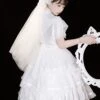 Dawn Banquet Series Elegant Temperament Fairy Three Stages Big Ruffle V Collar Hollow Out Lace Bowknots Classic Lolita Short Sleeves Dress