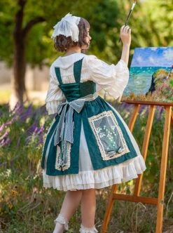 Elegant Embroidered Lace Rose Jacquard Fabric Ruffle Hem Classic Lolita Sleeveless Dress -NAUS Lolita Shop 8 500x672 264