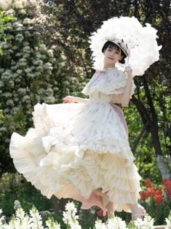 Elegant Gorgeous Lace Collar Purple Bellflower Print Chiffon Ruffle Hem Classic Lolita Short Sleeve Dress Set -NAUS Lolita Shop 8 500x672 270