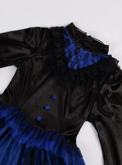 Lonely Laura Series Elegant Mysterious Jacquard Detachable Blue Rose Bowknot Lace Petal Hem Design Gothic Lolita Long Sleeve Dress -NAUS Lolita Shop 8 500x672 296