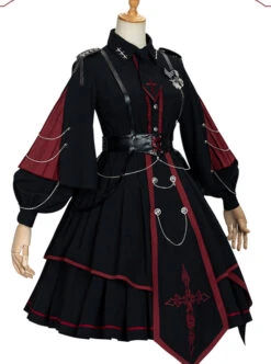 Sanctioner Series OP Dark Retro Military Style Gothic Lolita Long Sleeve Dress -NAUS Lolita Shop 8 500x672 299