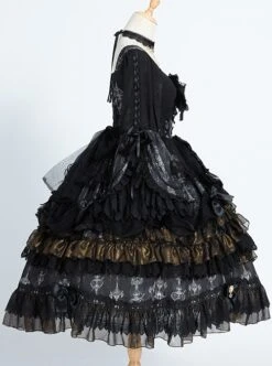 Day Night Light Series Gorgeous Noble Elegant Palace Style Dark Black Gothic Lolita Black Wedding Dress Veil Full Set -NAUS Lolita Shop 8 500x672 309