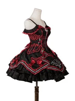 Black-Red Gorgeous Embroidered Jacquard Bat Detachable Tassel Bowknot Lacing Halloween Gothic Lolita Sleeveless Dress -NAUS Lolita Shop 8 500x672 315