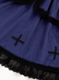 Cycle Series Klein Blue Velvet Halloween Cross Lace Gothic Lolita Short Sleeve Dress -NAUS Lolita Shop 8 500x672 334