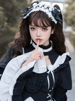 Contract Phantom Night Stone Series Gothic Girl Court Style Black White Detachable Sleeves Gothic Lolita Short-Sleeved Dress -NAUS Lolita Shop 8 500x672 354