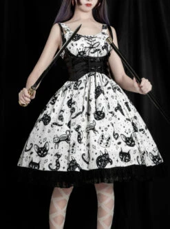 Diamond Star Meow Series Darkness Gothic Lolita Sling Dress -NAUS Lolita Shop 8 500x672 359