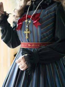School Style Retro Stripe Contrast Color Simple Daily Commuting School Lolita Sleeveless Dress -NAUS Lolita Shop 8 500x672 374