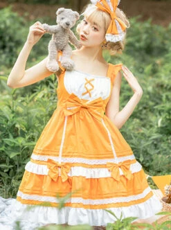 Candy House Series JSK Pure Color Bowknot Sweet Lolita Sling Dress -NAUS Lolita Shop 8 500x672 383