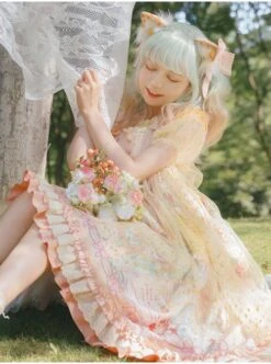 Afternoon Sweet Tea Series JSK Wave Dot Tulle Hem Cute Printing Sweet Lolita Yellow Sling Dress Short Sleeve Shirt Set 14 Afternoon Sweet Tea Series JSK Wave Dot Tulle Hem Cute Printing Sweet Lolita Yellow Sling Dress Short Sleeve Shirt Set -NAUS Lolita Shop 8 500x672 490