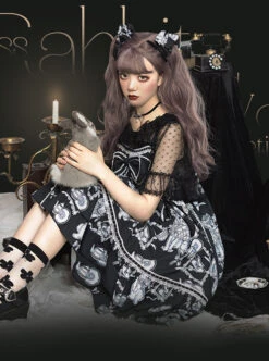 Wolf Detective Series JSK Printing Black Sweet Lolita Sling Dress -NAUS Lolita Shop 8 500x672 518