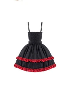 Judgment Day Series JSK Dark Punk Lolita Black Red Lace Jacquard Embroidery Waist Cutout Crucifix Fold Metal Buckle Decoration Zipper Sling Dress -NAUS Lolita Shop 8 500x672 551