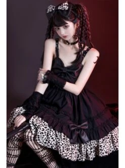 Little Leopard Series JSK Spring Black A-shaped Short Leopard Print Hot Chick Style Punk Lolita Sling Dress -NAUS Lolita Shop 8 500x672 560