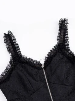 Black Satin Jacquard Metal Chain Decorate Belt Shawl Sleeves Multi-Wear Punk Lolita Sleeveless Dress Set -NAUS Lolita Shop 8 500x672 561