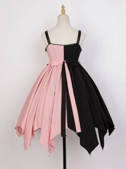Guns N' Roses Series Black Pink Contrast Color Stitching Guns N' Roses Embroidery Irregular Hem Punk Lolita Sleeveless Dress -NAUS Lolita Shop 8 500x672 562