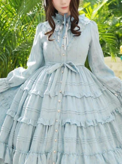 Elegant Little High Collar Jacquard Ruffle Long Sleeve Classic Lolita Long Style Dress -NAUS Lolita Shop 8 500x672 57