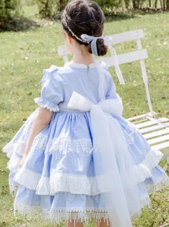 White Lace Tassel Hem Kids Sweet Lolita Blue Short Sleeve Dress -NAUS Lolita Shop 8 500x672 571