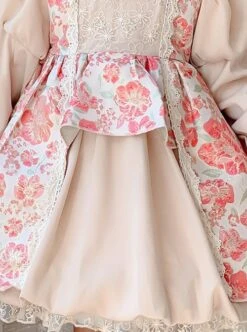 Stand Collar Spring Autumn Flower Print Court Style Puff Sleeves Big Bow-Knot Sweet Lolita Kids Long-Sleeved Dress -NAUS Lolita Shop 8 500x672 573