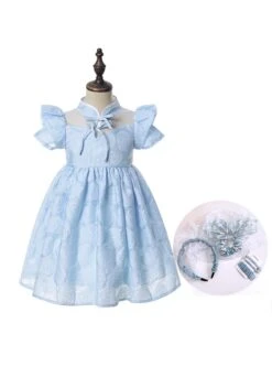 Rose Flower Embossed Texture Pleated Fluffy Hem Cute Flying Sleeves Decoction Children Lolita Kids Blue Dress -NAUS Lolita Shop 8 500x672 577