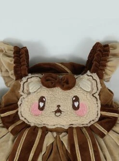 Little Bear Coco Series Autumn Winter Warm Caramel Color Little Bear Embroidered Pom Ball Decoration Sweet Lolita Kids Sleeveless Dress -NAUS Lolita Shop 8 500x672 582