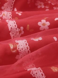 Red Chinese Style Cherry Blossom Magpie Print Lantern Sleeve Stitching Fake Two-Piece Classic Lolita Long-Sleeved Dress -NAUS Lolita Shop 8 500x672 589