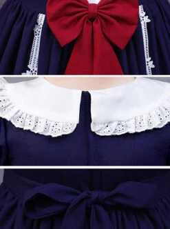 Snow White Children Classic Lolita Red Bowknot Navy Blue Short Sleeve Dress -NAUS Lolita Shop 8 500x672 595