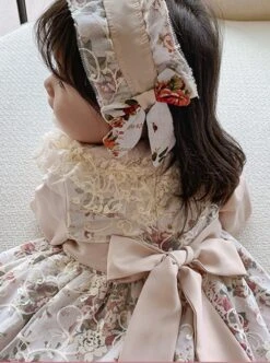 Red Rose Print Lace Decoration Stand Collar Lantern Sleeve Sweet Lolita Kids Long Sleeve Dress -NAUS Lolita Shop 8 500x672 601