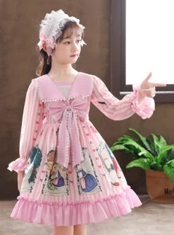 Retro Navy Style Collar Cute Bunny Printing Children Sweet Lolita Long Sleeve Dress -NAUS Lolita Shop 8 500x672 603