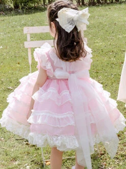 White Lace Pink Pure Color Children Sweet Lolita Sleeveless Cake Dress -NAUS Lolita Shop 8 500x672 604